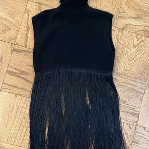 Zara Black Ribbed and fringe top
